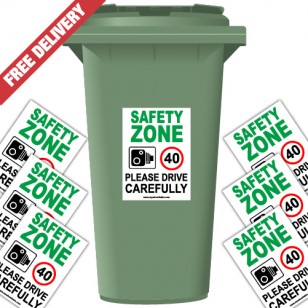 Safety Zone 40 mph Speed Reduction Wheelie Bin Stickers